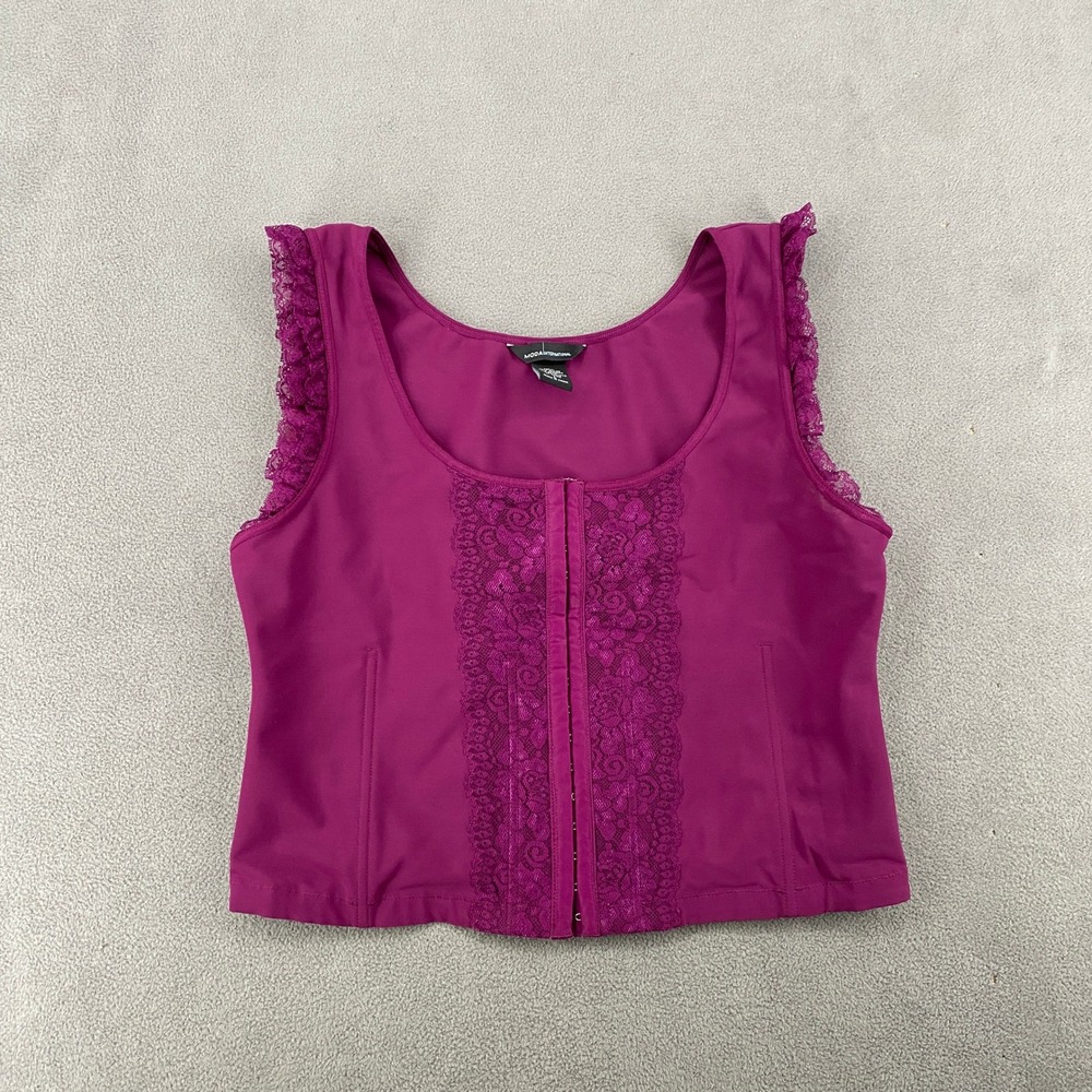 Moda International Y2K Magenta Lace Hook & Eye Corset Tank Top Purple Large